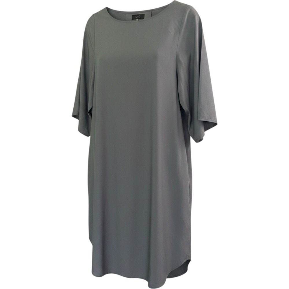 COS Womens 2 Grey 100% Cotton Short Sleeve T-Shirt Shift Dress Back Pleat